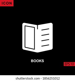 Icon book open vector on black background. Illustration Filled, glyph or flat icon for graphic, print media interfaces and web design.