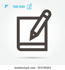 icon Book Pencil tool vector illustration isolated sign symbol logo objects thin line for web, modern minimalistic flat design vector on white background