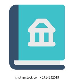 icon book to study history and building using flat style and blue color dominate