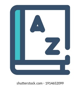 icon book to study language and alphabet using filled line style and blue color