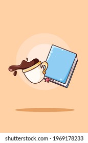Icon book and sweet coffee cartoon illustration