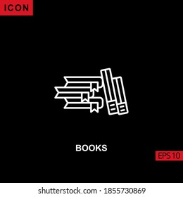 Icon book vector on black background. Illustration line, linear, outline and lineal icon for graphic, print media interfaces and web design.