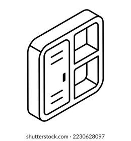 An icon of bookcase in linear isometric design available for instant download 