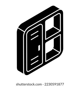 An icon of bookcase in solid isometric design available for instant download 