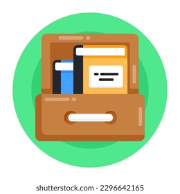 Un icono del cajón de libros, diseño plano 