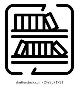 Icon of a bookshelf with books neatly arranged, symbolizing organization and the pursuit of knowledge
