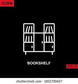 Icon bookshelf with drawer and cupboard vector on black background. Illustration line, linear, outline and lineal icon for graphic, print media interfaces and web design.