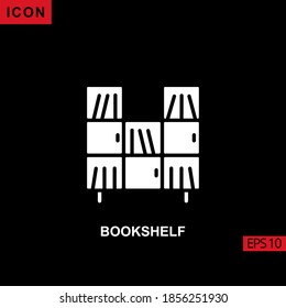 Icon bookshelf with drawer and cupboard vector on black background. Illustration Filled, glyph or flat icon for graphic, print media interfaces and web design.