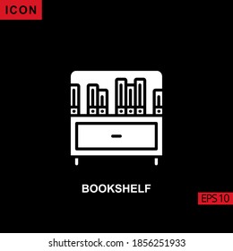 Icon bookshelf with drawer and cupboard vector on black background. Illustration Filled, glyph or flat icon for graphic, print media interfaces and web design.