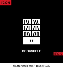 Icon bookshelf with drawer and cupboard vector on black background. Illustration Filled, glyph or flat icon for graphic, print media interfaces and web design.