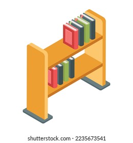 An icon of bookshelf in isometric isometric design available for instant download 