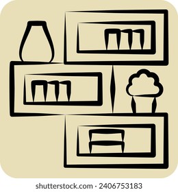 Icon Bookshelf. related to Home Decoration symbol. hand drawn style. simple design editable. simple illustration