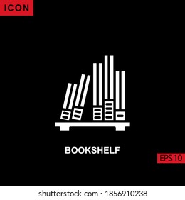 Estante de biblioteca de iconos con estantes vectores de pared sobre fondo negro. Ilustración Ilustración Relleno, glifo o icono plano para gráficos, interfaces de medios impresos y diseño web.