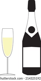 Icon, bottle of champagne and champagne glass
