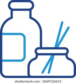 Ícone de uma garrafa contendo óleos essenciais, soluções de fragrância ou líquidos de aromaterapia cria uma atmosfera calma e calmante, reduz o estresse e melhora o humor.