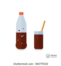 Icon of bottle and glass with cola