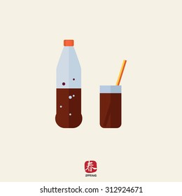 Icon of bottle and glass with cola