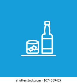 Icon of bottle and glass with hard liquor and ice. Rum, brandy, whiskey. Whiskey and bar concept. Can be used for topics like pub, restaurant, party.