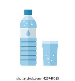 Icon Bottle and a glass of water in a flat style isolated on white background. Vector illustration