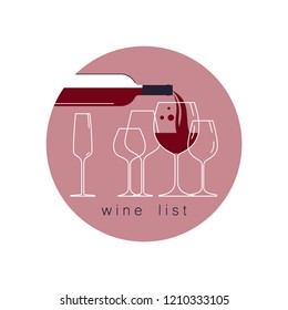 Icon with bottle and glasses. Winery symbol, wine tasting, wine list. Modern line style. Vector illustration.