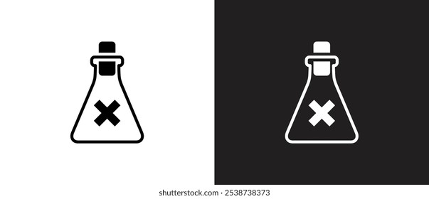 Icono de una botella con contenido irritante, etiqueta Hazmat en una botella de embalaje. Símbolo de sustancia irritante, botella química con la Ilustración vectorial de la etiqueta de la señal del peligro en el fondo blanco y negro.