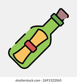 Icon bottle mail. Pirates theme elements. Icon in filled line style.
