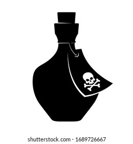 Icon of a bottle with poison and a tag with a skull and crossbones on a white background. Isolated object 