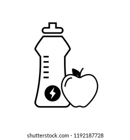 icon bottle of water and an apple. the concept of a healthy lifestyle eps10