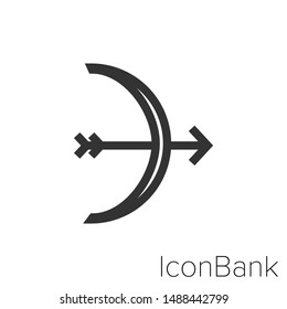 Icon bow and arrow in black and white Illustration.