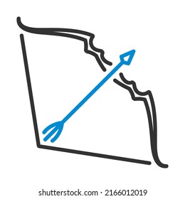 Symbol für Bow und Pfeil. Bearbeitbare, fette Rahmenlinie mit Farbfülldesign. Vektorgrafik.