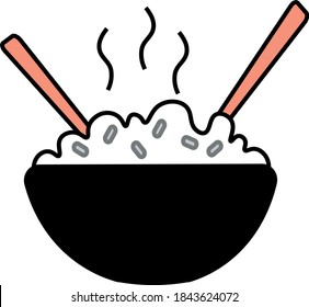 
Icon of a bowl containing warm rice with two chopsticks