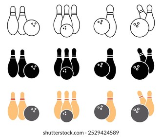 Icon of bowling pins and balls, symbolizing sports, recreation, or bowling games.