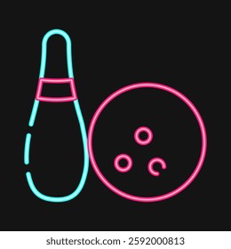 Icon bowling. Sports elements. Icon in neon style.