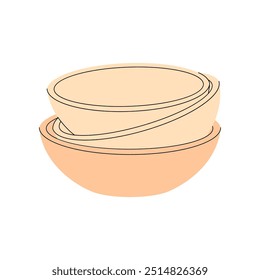 Icono de pila de cuencos. Montaña de placas profundas vacías. Montón de vajilla para cocinar. Utensilio de cocina para la preparación de alimentos. Utensilios de cocina, vajilla. Ilustración vectorial aislada plana sobre fondo blanco