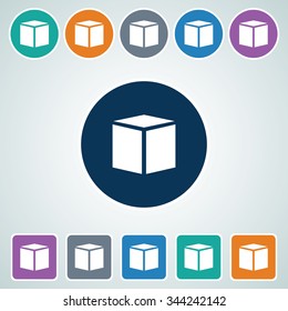 Icon of Box in Multi Color Circle & Square Shape. Eps-10.