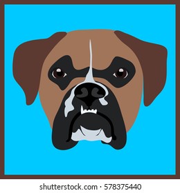 Icon with boxer dog. Vector illustration in flat style.