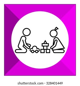 Icon of boy and girl silhouettes playing with toys