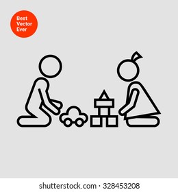 Icon of boy and girl silhouettes playing with toys