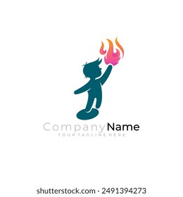 icono de un niño sosteniendo un fuego, una llama de antorcha ardiendo