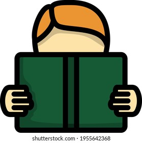 Icon Of Boy Reading Book. Editable Bold Outline With Color Fill Design. Vector Illustration.