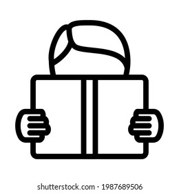Icon Of Boy Reading Book. Editable Bold Outline Design. Vector Illustration.