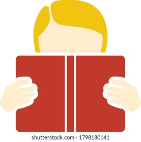 Icon Of Boy Reading Book In Ui Colors. Flat Color Design. Vector Illustration.