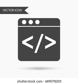Icon with bracket symbols on the browser window on a white background. The flat icon for your web design, logo, UI. Vector illustration.