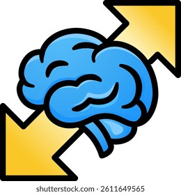 A icon of a brain with expanding arrows, depicting learning advancement, problem-solving, and intellectual evolution logo concept.