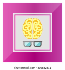 Icon of brain with glasses 