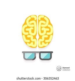 Icon of brain with glasses 
