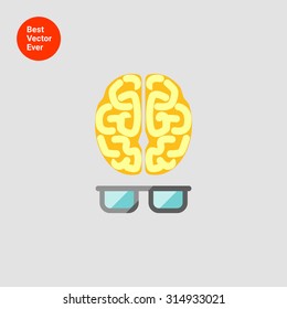 Icon of brain with glasses 