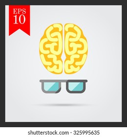 Icon of brain with glasses 