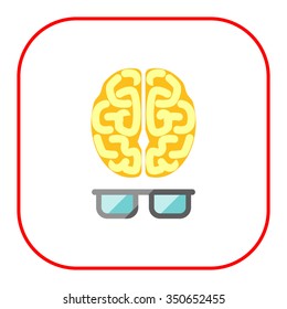 Icon of brain with glasses 