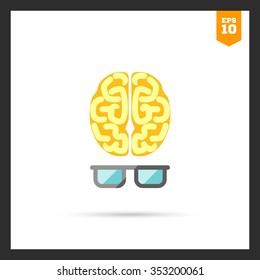 Icon of brain with glasses 